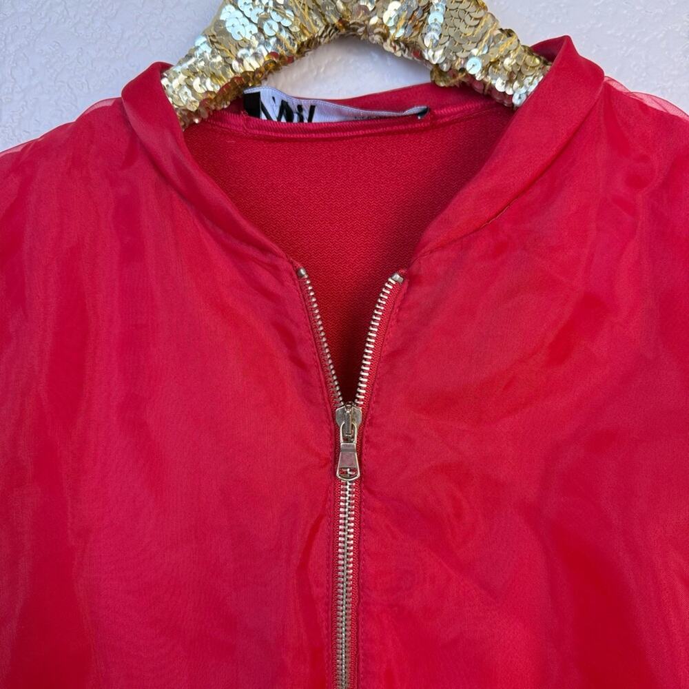 Zara • Red Ruched Bomber Jacket - Picture 6 of 15